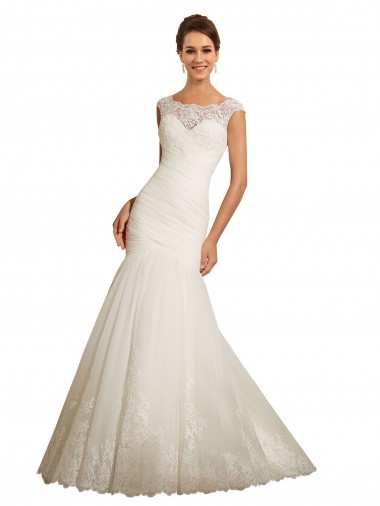Ivoire Sirène Bateau Tulle Dentelle Robes de mariée à Vendre