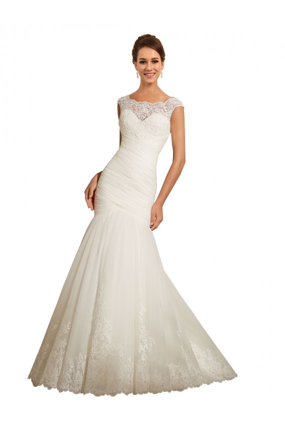 Ivoire Sirène Bateau Tulle Dentelle Robes de mariée à Vendre