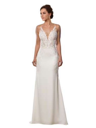 Ivoire Sirène Col V Dentelle Crêpe Stretch Robes de mariée à Vendre