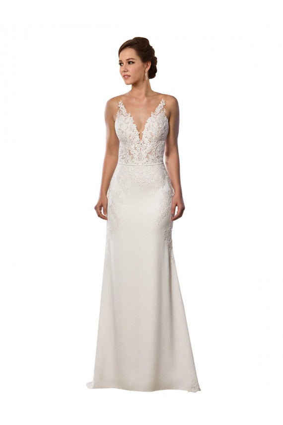 Ivoire Sirène Col V Dentelle Crêpe Stretch Robes de mariée à Vendre