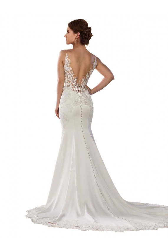 Ivoire Sirène Col V Dentelle Crêpe Stretch Robes de mariée à Vendre