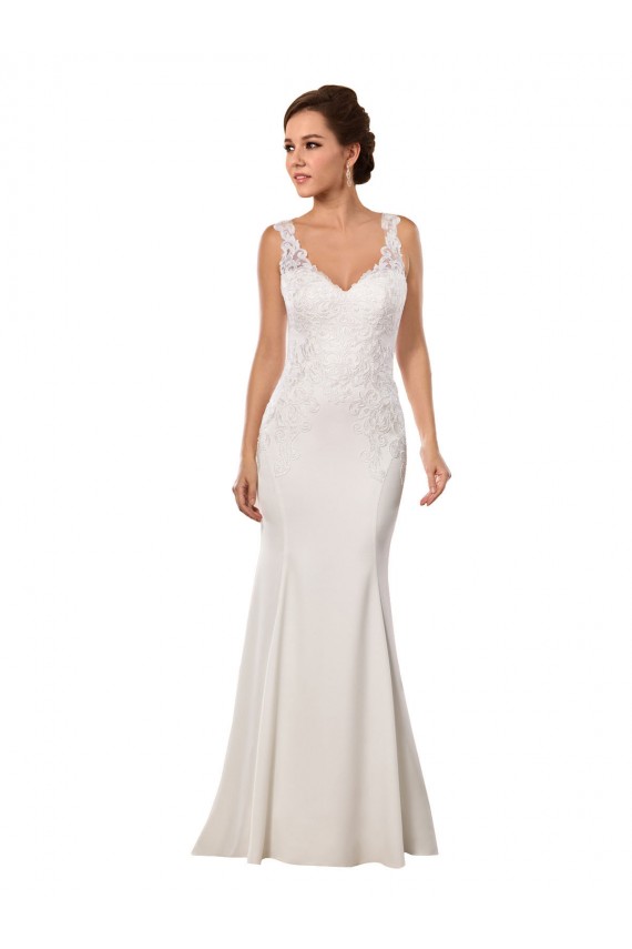 Ivoire Sirène Col V Dentelle Crêpe Stretch Robes de mariée à Vendre