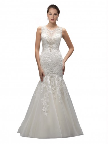 Ivoire Sirène Illusion Balayage train Tulle Dentelle Robes de mariée à Vendre