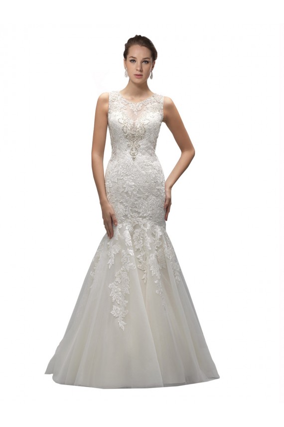 Ivoire Sirène Illusion Balayage train Tulle Dentelle Robes de mariée à Vendre