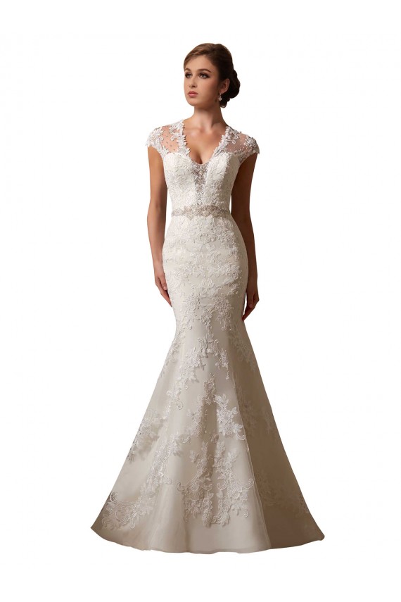Ivoire Sirène Illusion Col V Tulle Dentelle Robes de mariée à Vendre