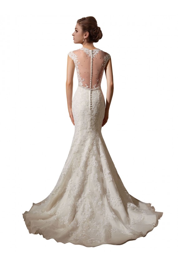 Ivoire Sirène Illusion Col V Tulle Dentelle Robes de mariée à Vendre