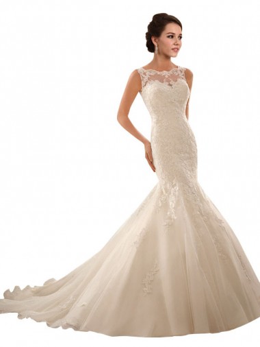 Ivoire Sirène Illusion Tulle Dentelle Robes de mariée à Vendre