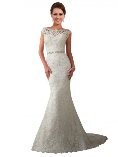Ivoire Sirène Illusion Tulle Dentelle Robes de mariée à Vendre