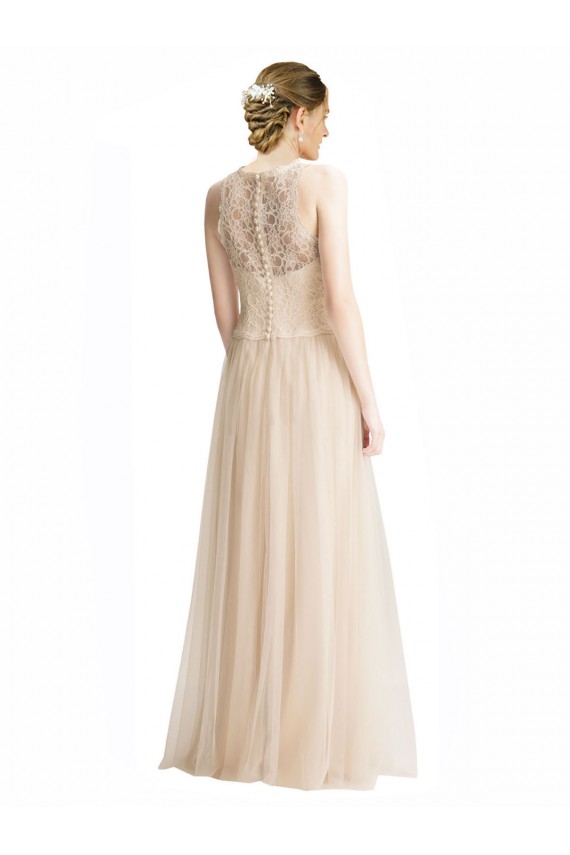 Ivoire Trapèze Bateau Illusion Tulle Dentelle Longue Robes demoiselle d'honneur à Vendre