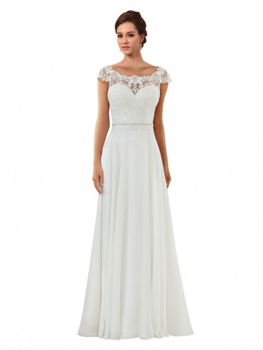 Ivoire Trapèze Bateau Mousseline Classique Robes de mariée à Vendre