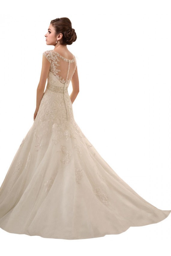 Ivoire Trapèze Col V Tulle Dentelle Robes de mariée à Vendre