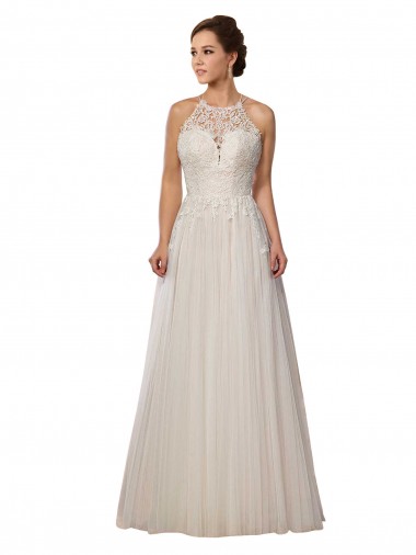 Ivoire Trapèze Illusion Balayage train Tulle Robes de mariée à Vendre