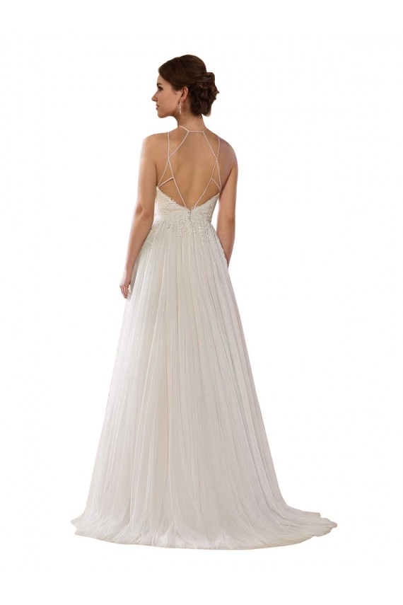 Ivoire Trapèze Illusion Balayage train Tulle Robes de mariée à Vendre