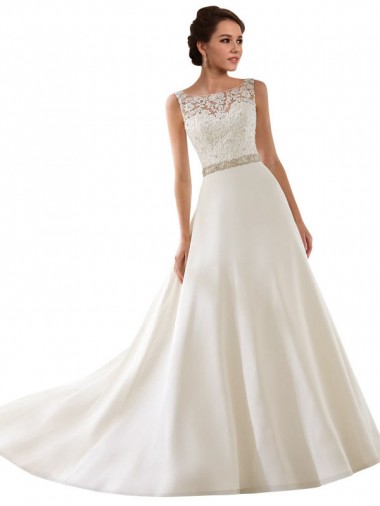 Ivoire Trapèze Illusion Dentelle Robes de mariée à Vendre
