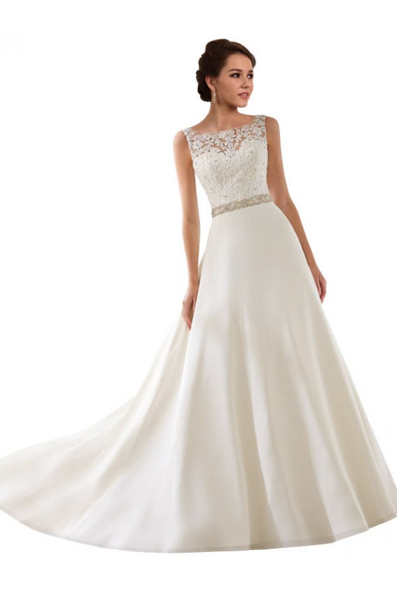 Ivoire Trapèze Illusion Dentelle Robes de mariée à Vendre
