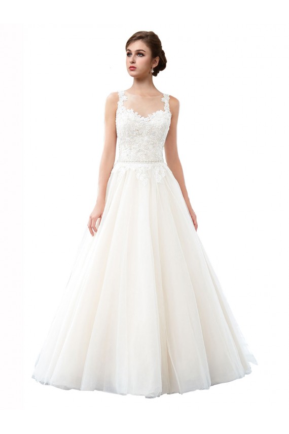 Ivoire Trapèze Illusion Traîne cathédrale Tulle Dentelle Plage Robes de mariée à Vendre