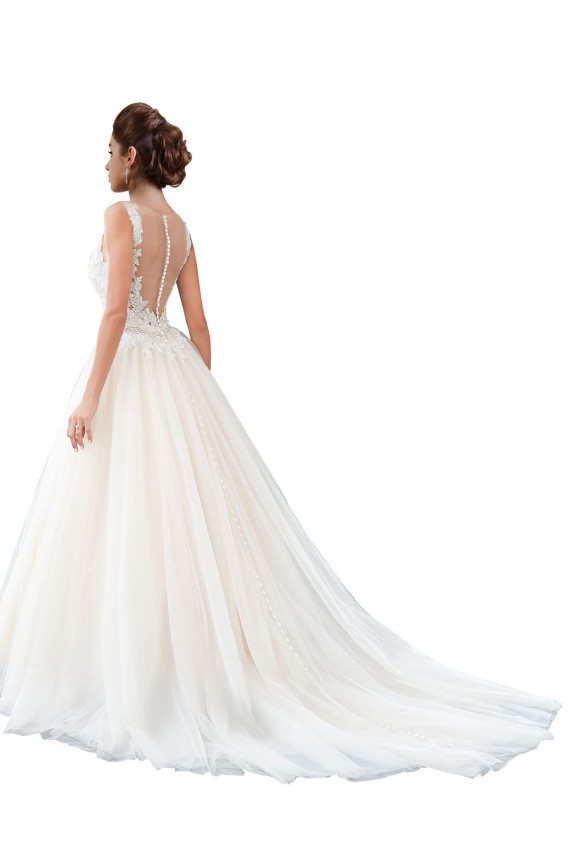 Ivoire Trapèze Illusion Traîne cathédrale Tulle Dentelle Plage Robes de mariée à Vendre