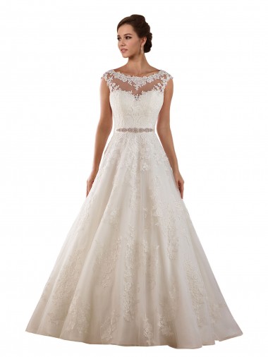 Ivoire Trapèze Illusion Tulle Dentelle Classique Robes de mariée à Vendre