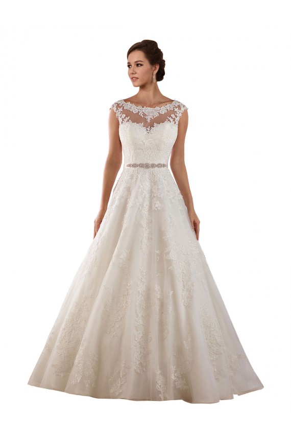 Ivoire Trapèze Illusion Tulle Dentelle Classique Robes de mariée à Vendre