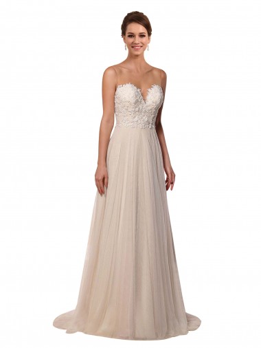 Ivoire Trapèze Illusion Tulle Dentelle Robes de mariée à Vendre