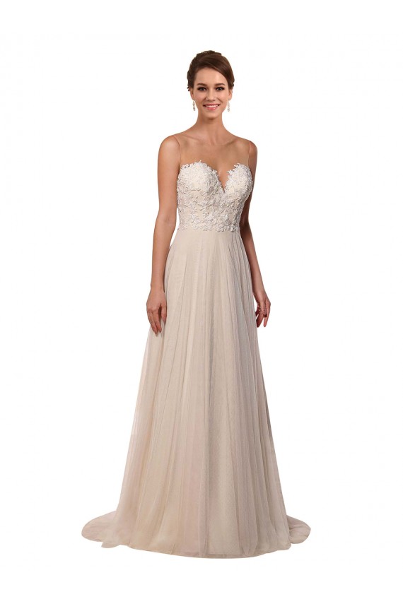 Ivoire Trapèze Illusion Tulle Dentelle Robes de mariée à Vendre