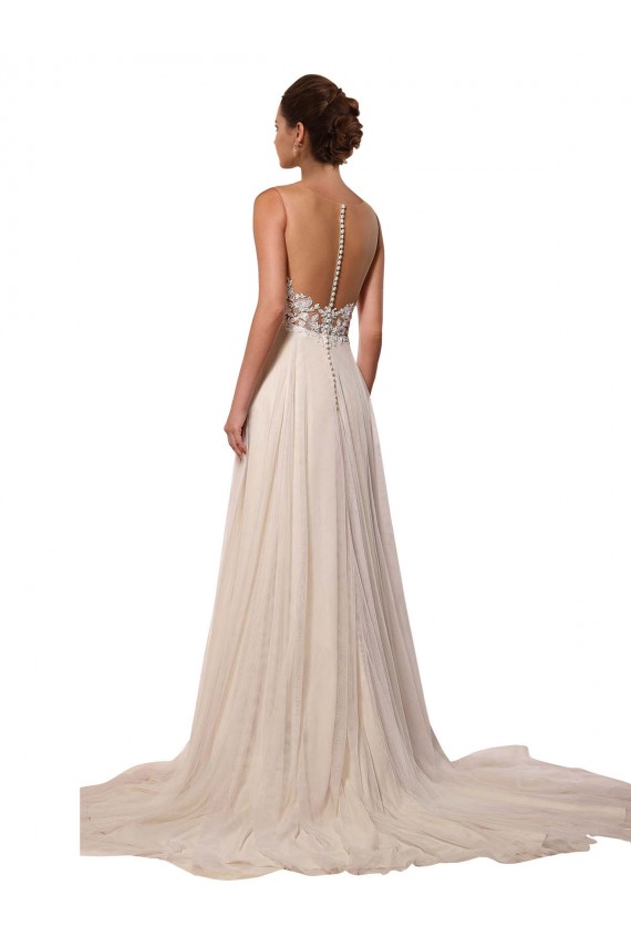 Ivoire Trapèze Illusion Tulle Dentelle Robes de mariée à Vendre