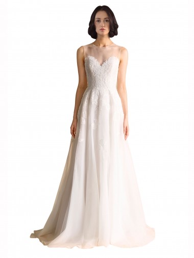 Ivoire Trapèze Illusion Tulle Robes de mariée à Vendre