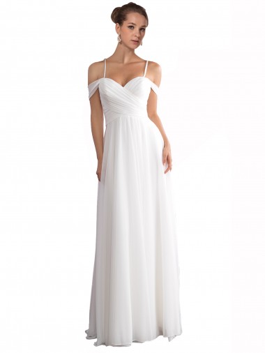 Ivoire Trapèze Épaule Dénudée Balayage train Mousseline Plage Robes de mariée à Vendre