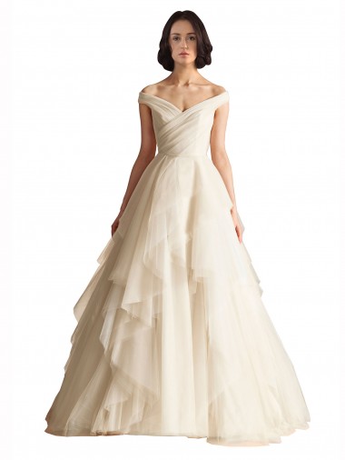 Ivoire Trapèze Épaule Dénudée Tulle Robes de mariée à Vendre