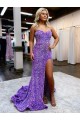 Lavande Trapèze Traîne moyenne Paillettes Velours Longue Robes de bal à Vendre