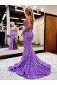 Lavande Trapèze Traîne moyenne Paillettes Velours Longue Robes de bal à Vendre