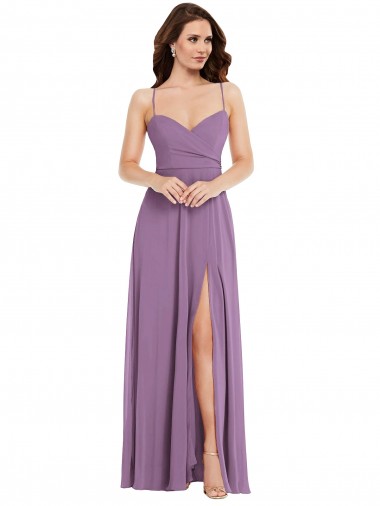 Lavande foncée Trapèze Bretelles spaghetti Mousseline Longue Robes demoiselle d'honneur à Vendre