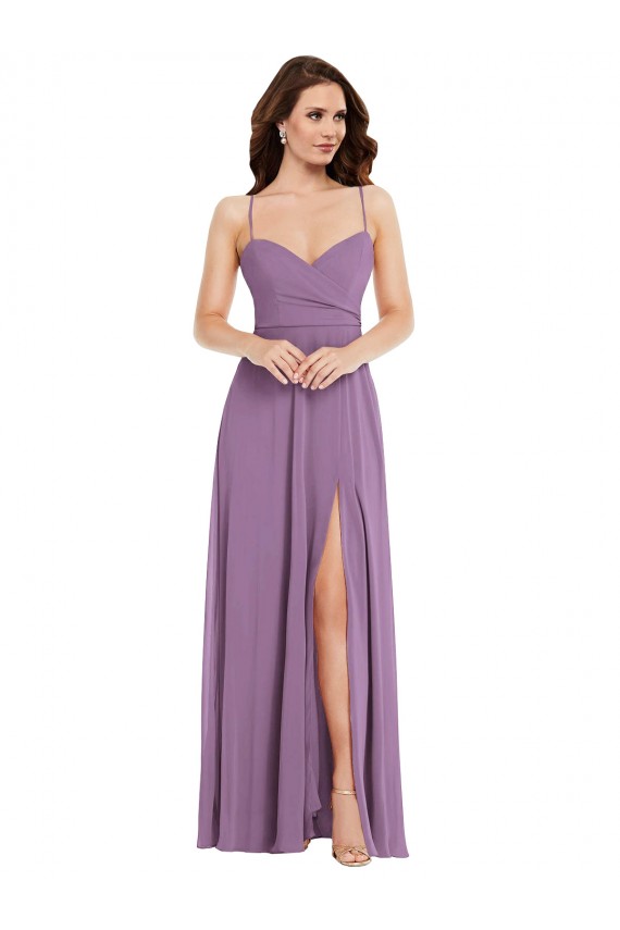 Lavande foncée Trapèze Bretelles spaghetti Mousseline Longue Robes demoiselle d'honneur à Vendre