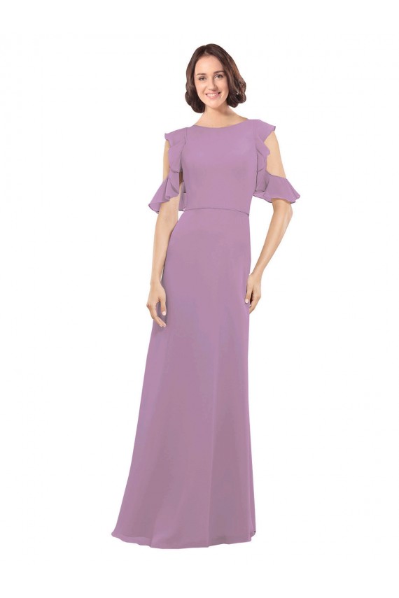 Lavande foncée Trapèze Col Haut Mousseline Longue Robes demoiselle d'honneur à Vendre