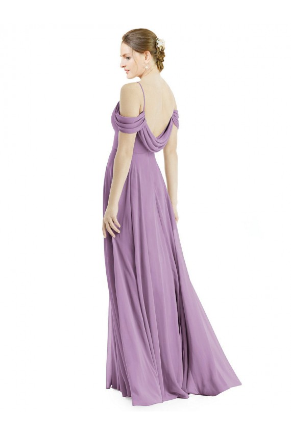 Lavande foncée Trapèze Épaule Dénudée Bretelles spaghetti Mousseline Longue Robes demoiselle d'honneur à Vendre