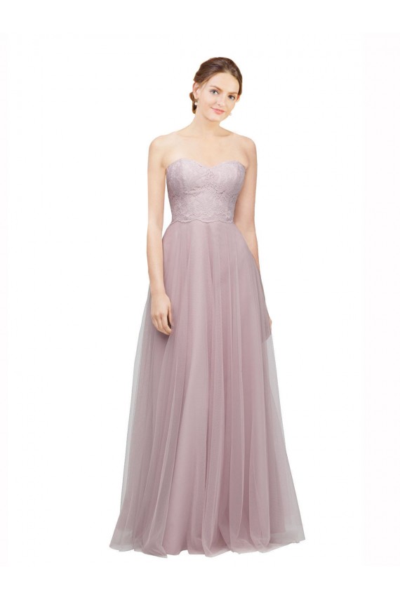 Light Lilac Trapèze Tulle Dentelle Longue Robes demoiselle d'honneur à Vendre