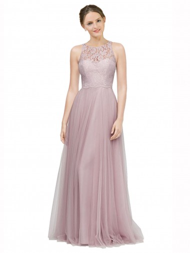 Light Lilac Trapèze Tulle Dentelle Longue Robes demoiselle d'honneur à Vendre