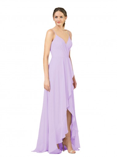 Lilas Fourreau Col V Mousseline Longue Asymétrique Robes demoiselle d'honneur à Vendre