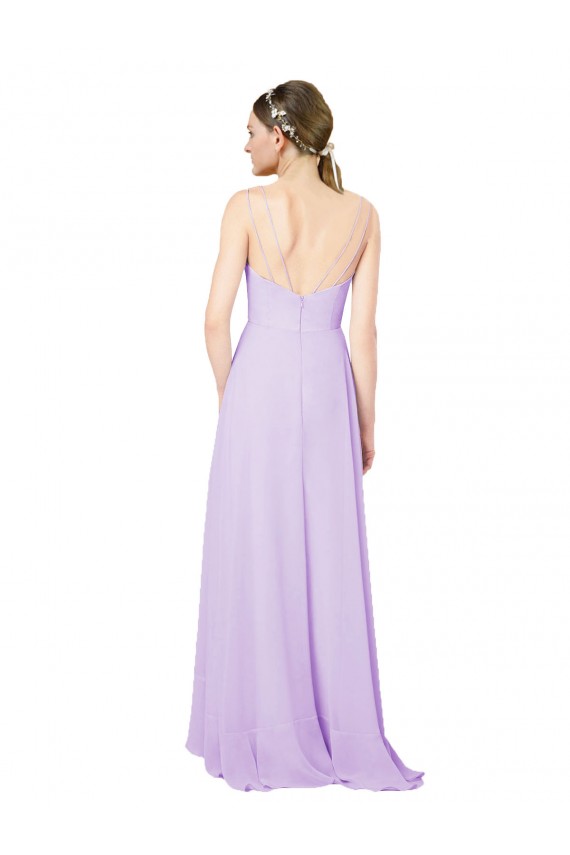 Lilas Fourreau Col V Mousseline Longue Asymétrique Robes demoiselle d'honneur à Vendre