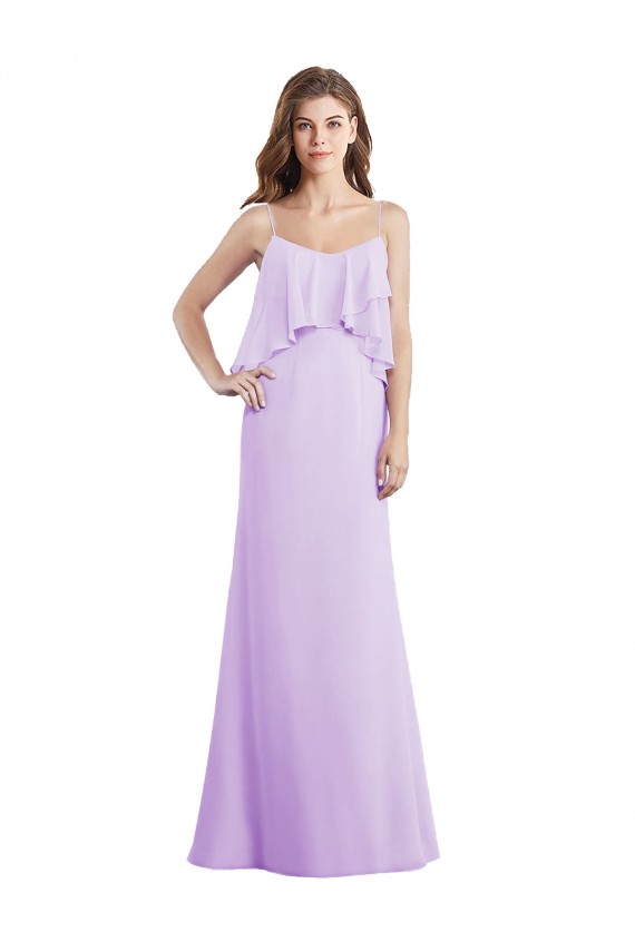 Lilas Trapèze Bretelles spaghetti Scoop Mousseline Longue Robes demoiselle d'honneur à Vendre