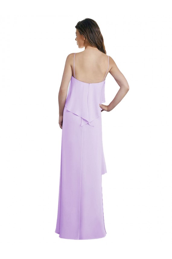 Lilas Trapèze Bretelles spaghetti Scoop Mousseline Longue Robes demoiselle d'honneur à Vendre