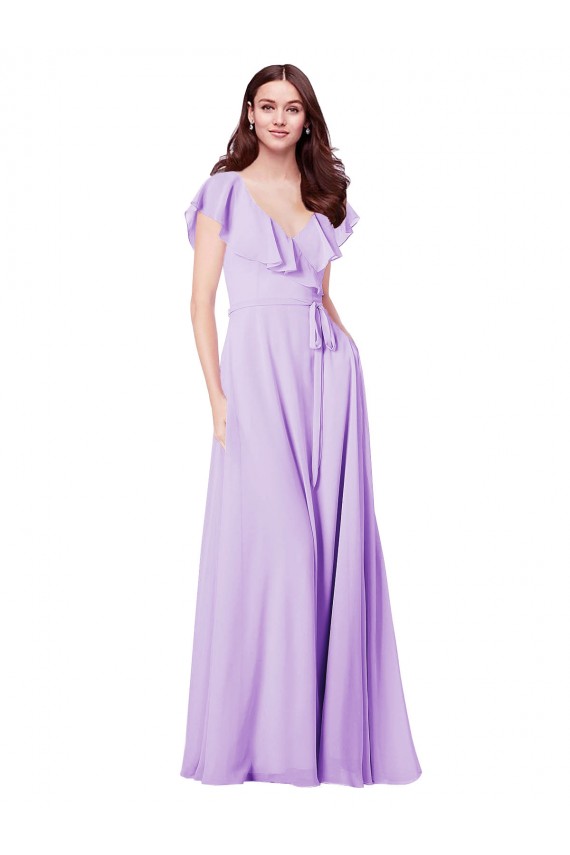 Lilas Trapèze Col V Mousseline Longue Robes demoiselle d'honneur à Vendre