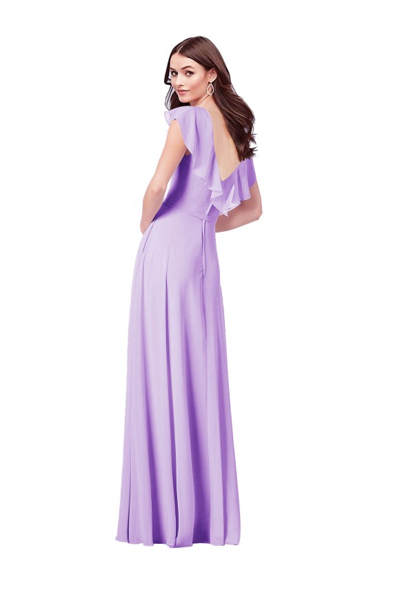 Lilas Trapèze Col V Mousseline Longue Robes demoiselle d'honneur à Vendre