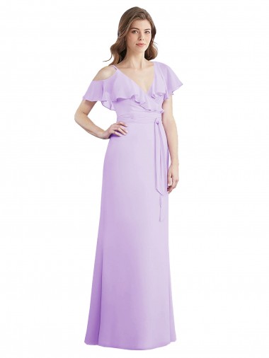 Lilas Trapèze Col V Mousseline Longue Robes demoiselle d'honneur à Vendre