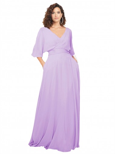 Lilas Trapèze Col V Mousseline Longue Robes demoiselle d'honneur à Vendre