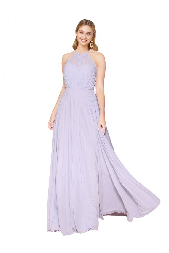 Lilas Trapèze Licou Col Haut Mousseline Longue Formelles Robes demoiselle d'honneur / Robes de soirée / Robes de bal à Vendre