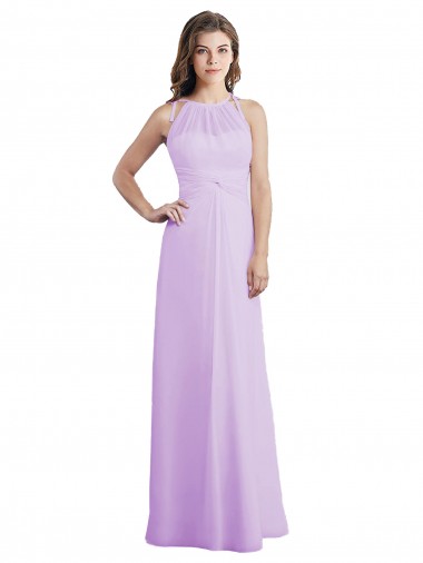 Lilas Trapèze Licou Mousseline Longue Robes demoiselle d'honneur à Vendre