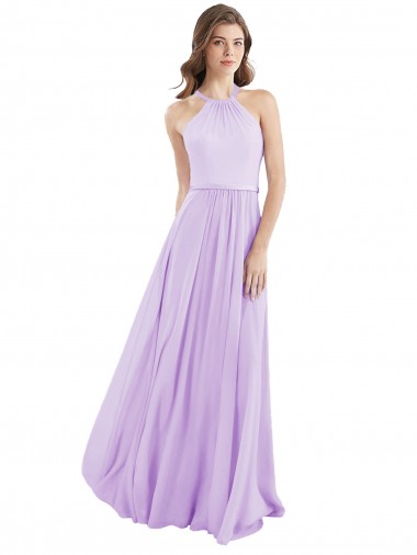 Lilas Trapèze Licou Mousseline Longue Robes demoiselle d'honneur à Vendre