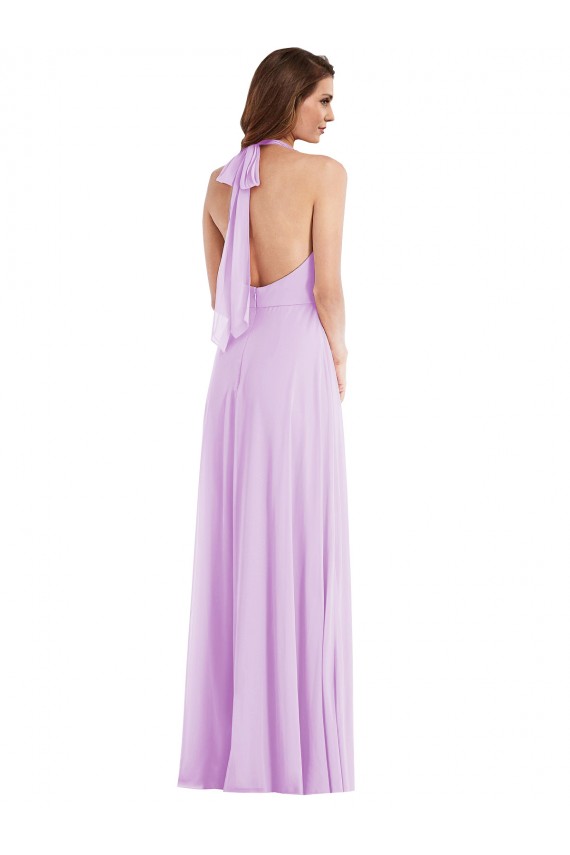 Lilas Trapèze Licou Mousseline Longue Robes demoiselle d'honneur à Vendre
