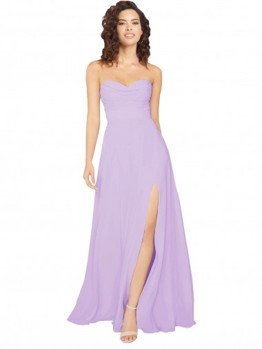 Lilas Trapèze Sans bretelle Mousseline Longue Robes demoiselle d'honneur à Vendre